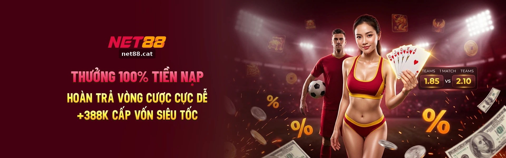 Net88 Thưởng 100% tiền nạp, hoàn trả vòng cược cực dễ +388K cấp vốn siêu tốc